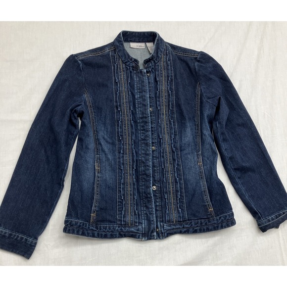 Chico's Jackets & Blazers - CHICO'S PLATINUM Denim Jean Jacket Blue Ruffle Detail Sz 0